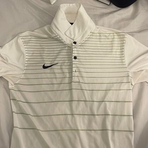 White Nike Golf Polo Size Small Dri-Fit with Green Stripes